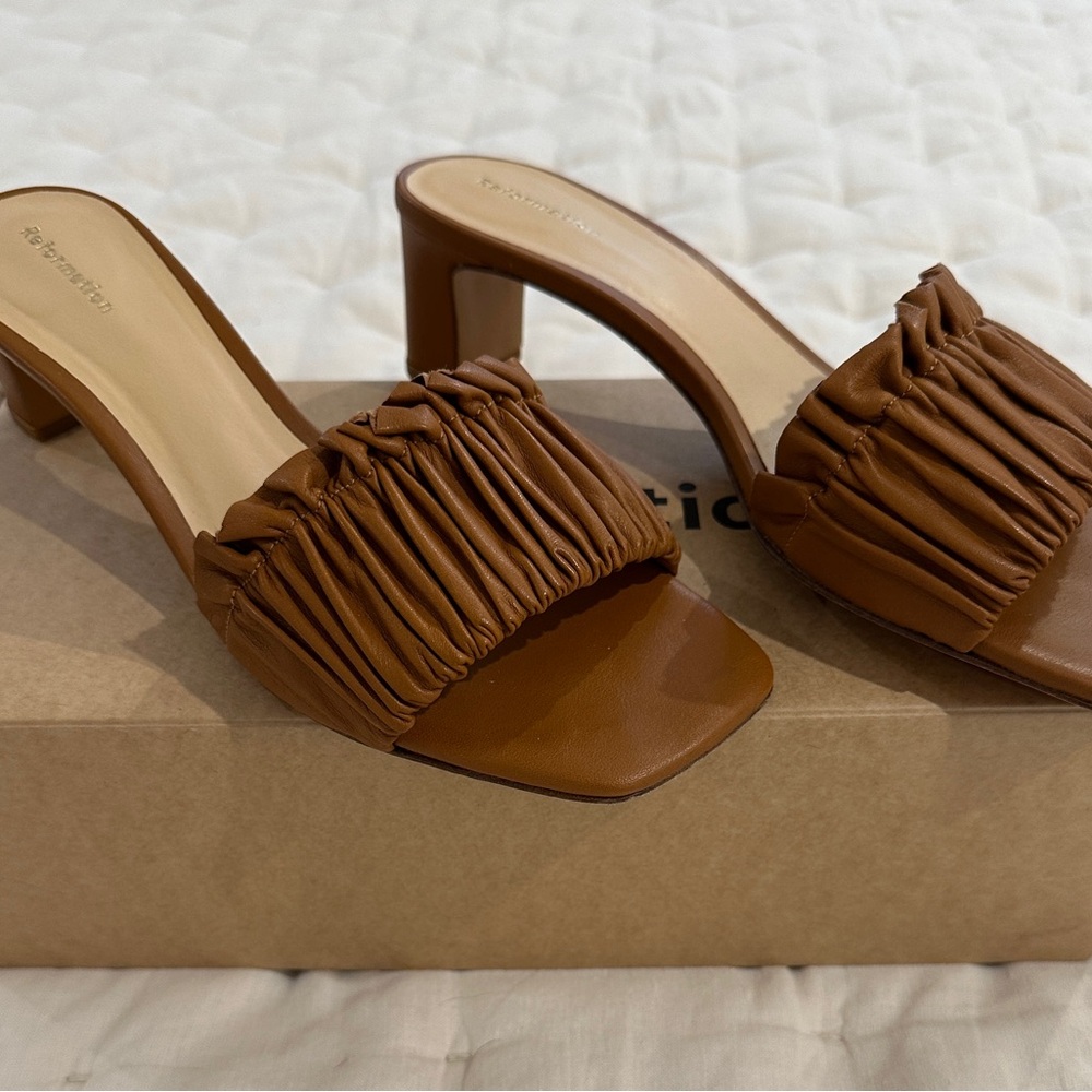 Reformation Shereen Ruched Block Heel Mule - Pecan, Size 6.5